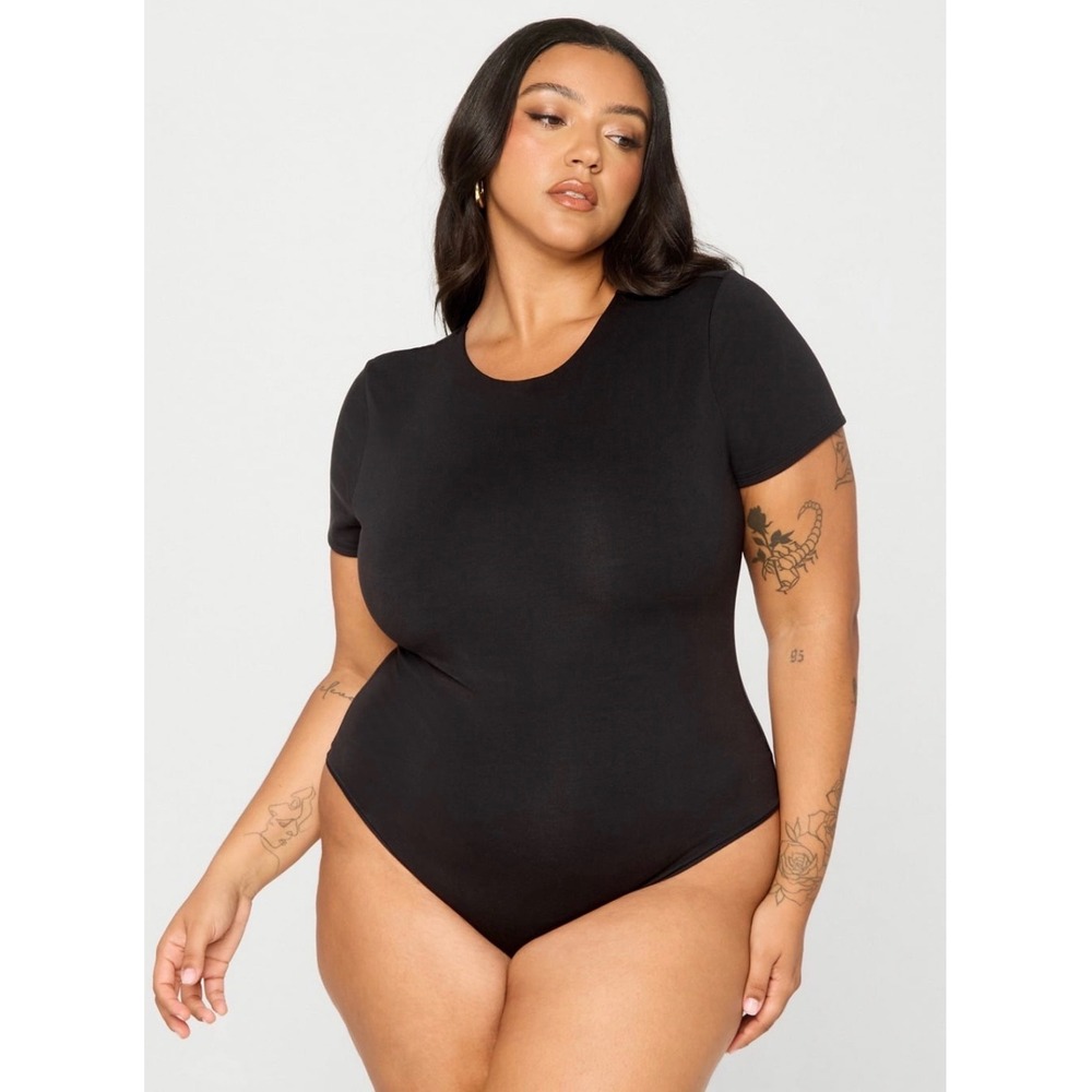 Yitty Lizzo Black Short Sleeve Bodysuit Crew Neck Cotton Stretch XL BU2457584
